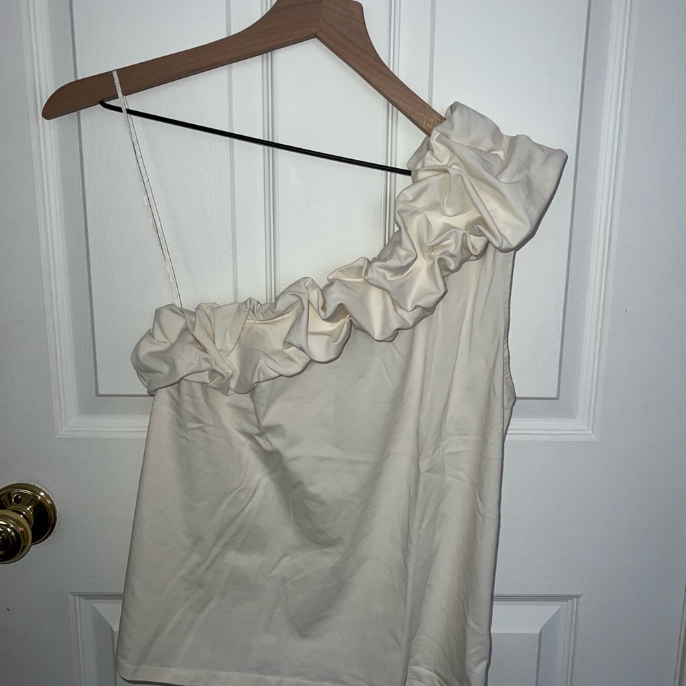 Chic Cream Ruffled One-Shoulder Top